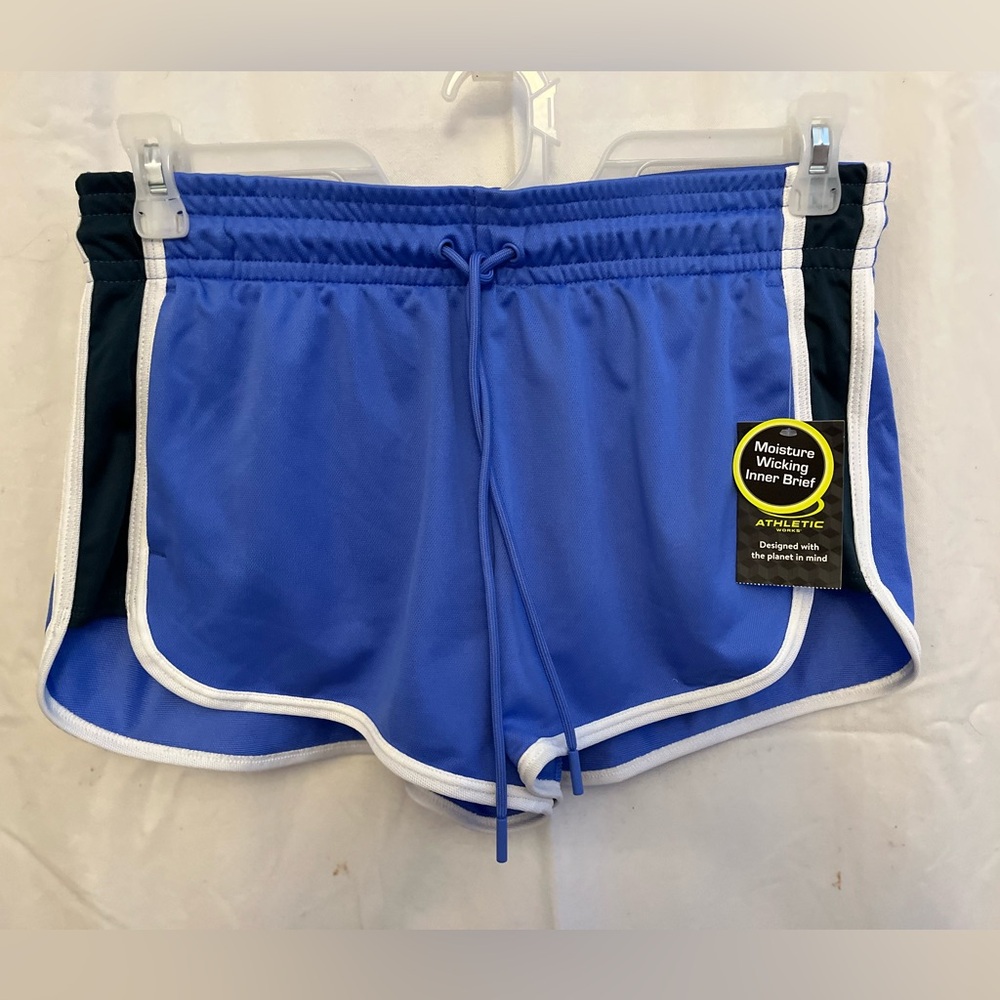 NWTG ATHLETIC WORKS RUNNING SHORTS ATTACHED BRIEF/ SIZE MEDIUM/ BLUE
